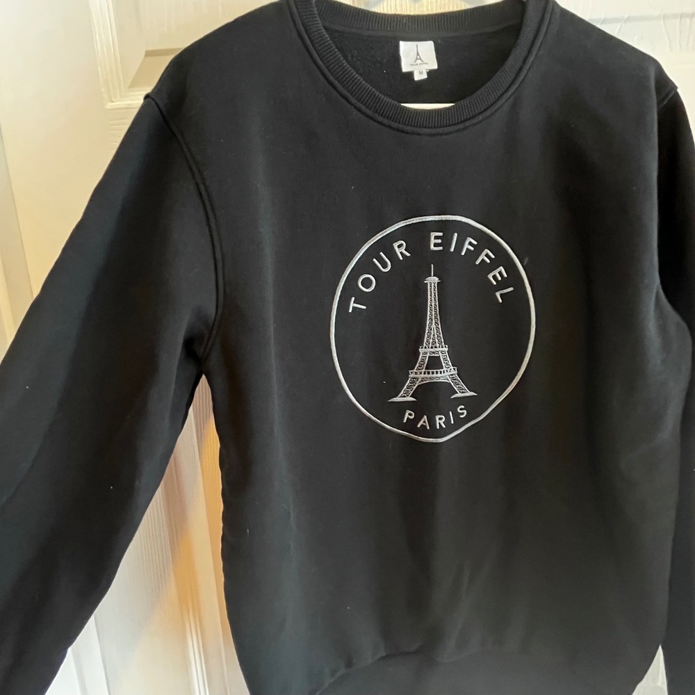 Tour Eiffel Paris Graphic Sweatshirt Women's Size Medium Black Crewneck - Picture 2 of 7